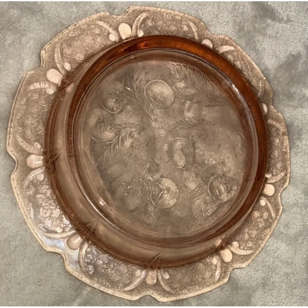 Jeannette Cherry Blossom Pink Depression Glass Covered Butter Dish 1930s Vintage